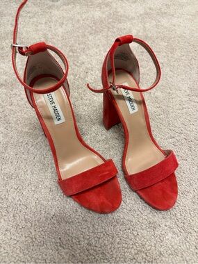 Steve Madden Red Suede Ankle-Strap Block Heels